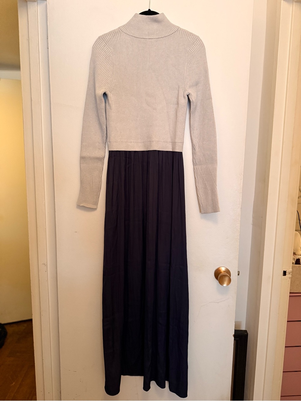 Like New Half Zip Anthropologie dress with sweater top and silk bottom.